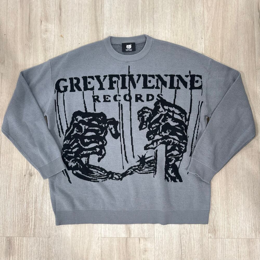 Grey Five Nine G59 Doin Time Grey Knit Sweater $uicideBoy$ Grunge Rap Large
